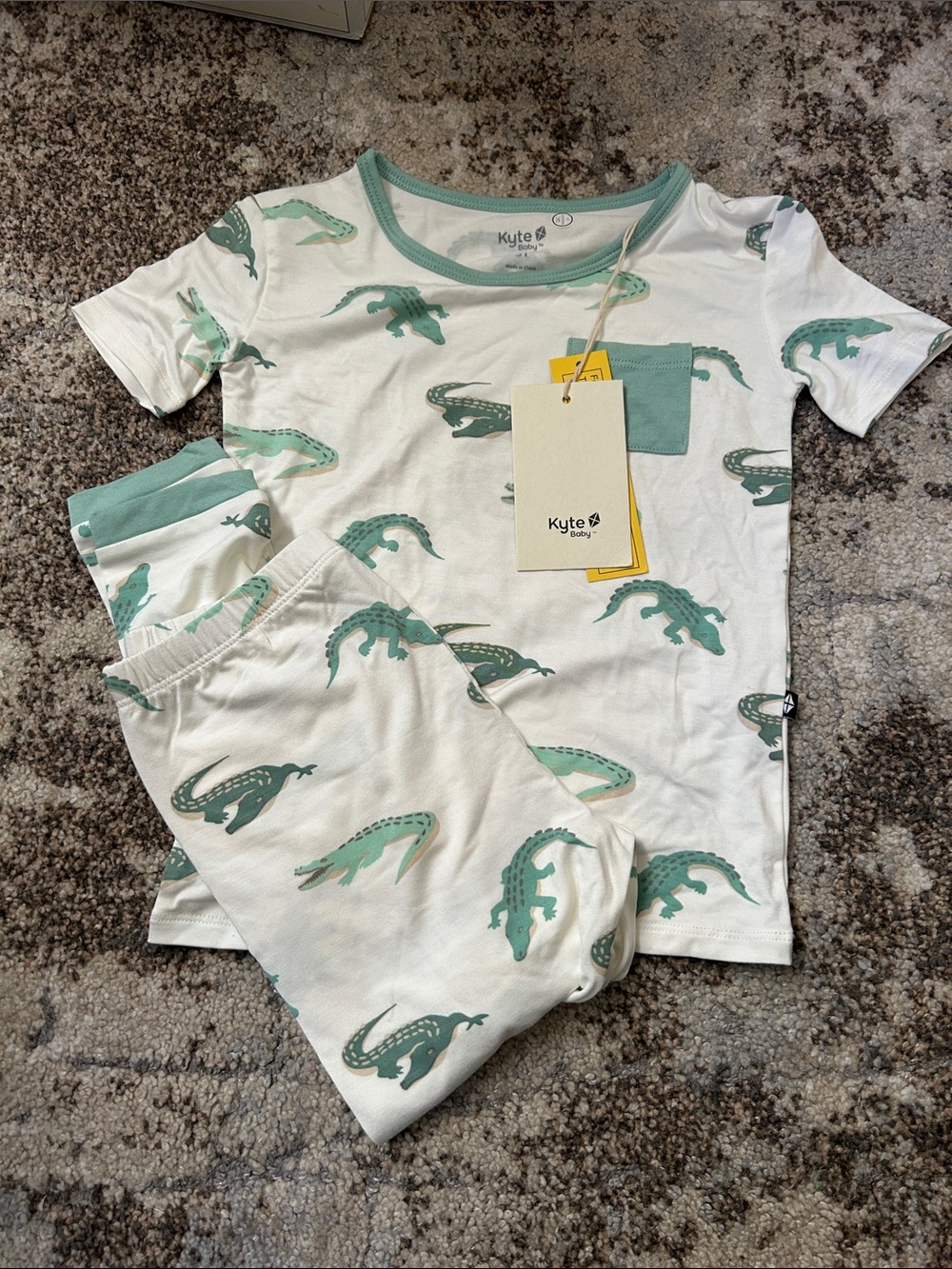 Kyte BABY White & Mint Crocodile Print Kids Pajama Set